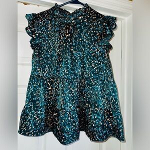 THML Teal Ruffle tiered blouse with Abstract Print